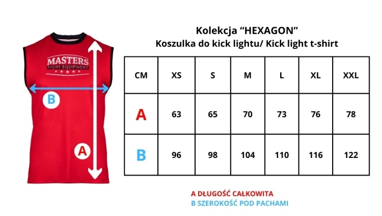 Koszulka bez rękawów MASTERS "HEXAGON" do kick lightu czerwona (WAKO APPROVED) czerwony L - obrazek 4
