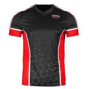 Koszulka V-neck do point-fightingu MASTERS "COMBAT" czarno-czerwona (WAKO APPROVED) XL