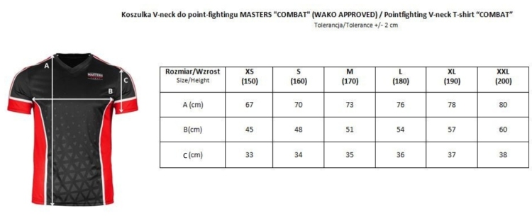 Koszulka V-neck do point-fightingu MASTERS "COMBAT" czarno-czerwona (WAKO APPROVED) XL - obrazek 5