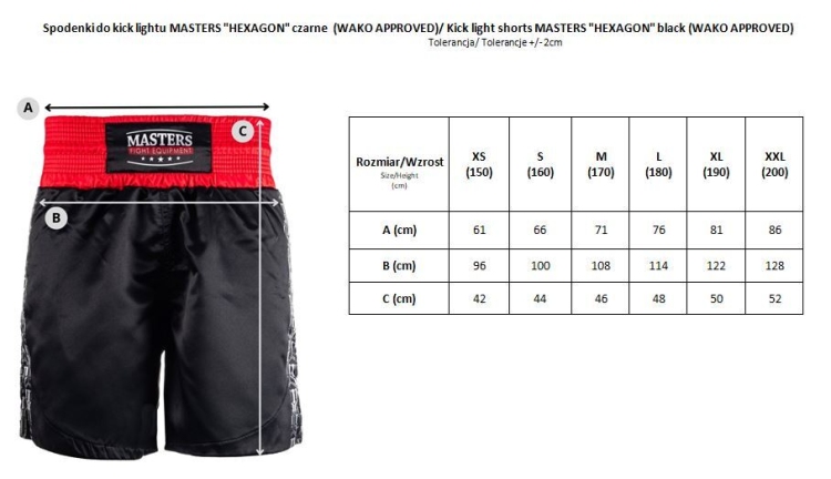 Spodenki do kick lightu MASTERS "HEXAGON" czarne (WAKO APPROVED) S - obrazek 7
