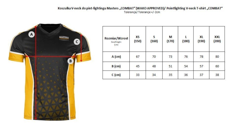 Koszulka V-neck do point-fightingu MASTERS "COMBAT" czarno-złota (WAKO APPROVED) XXL - obrazek 4