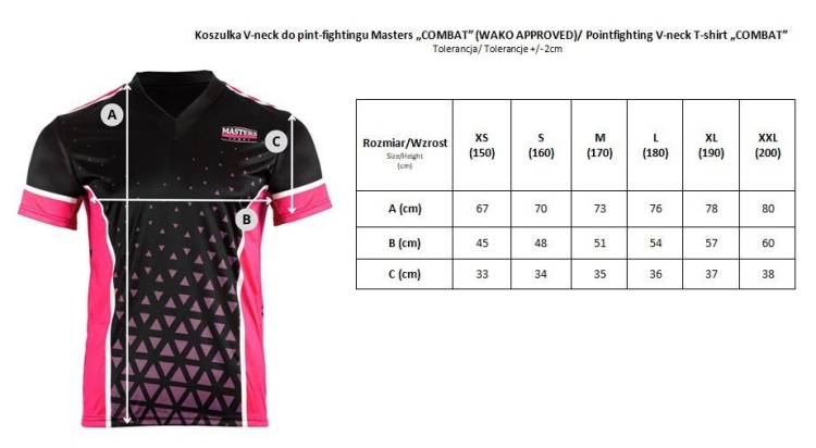 Koszulka V-neck do point-fightingu MASTERS "COMBAT" czarno-różowa (WAKO APPROVED) M - obrazek 5